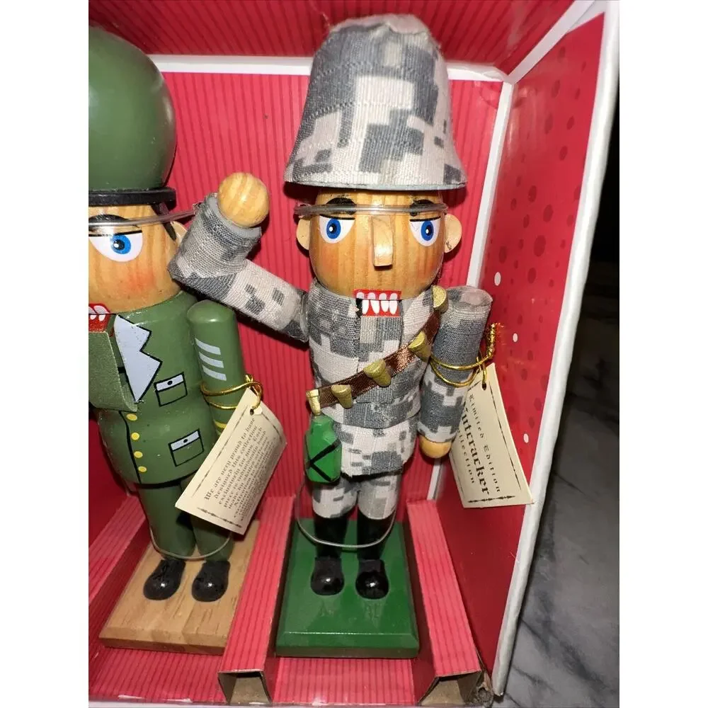 2 NEW 2010 Handmade Military Soldier Nutcracker‎ Set Marines Army Hand Numbered